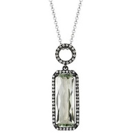 14K White Gold 4.84cttw Round Shaped White Brilliant Diamond & Octagon Shaped Green Green Amethyst Gemstone Necklace 14K White Gold 4.84cttw Round Shaped White Brilliant Diamond & Octagon Shaped Green Green Amethyst Gemstone Necklace