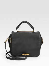 A sleek and minimalist design in supple leather with radiant hardware.Top handle, 4 dropDetachable adjustable shoulder strap, 18-22½ dropTurnlock flap closureOne zip pocket under flapSnap button gussetsOne inside zip pocketTwo inside open pocketsFully lined10½W X 10H X 3DImported A sleek and minimalist design in supple leather with radiant hardware.Top handle, 4 dropDetachable adjustable shoulder strap, 18-22½ dropTurnlock flap closureOne zip pocket under flapSnap button gussetsOne inside zip pocketTwo inside open pocketsFully lined10½W X 10H X 3DImported