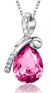 ARCO IRIS Eternal Love Teardrop Swarovski Elements Crystal Pendant Necklace for Women W 18k White Gold Plated Chain - Rose Pink ARCO IRIS Eternal Love Teardrop Swarovski Elements Crystal Pendant Necklace for Women W 18k White Gold Plated Chain - Rose Pink