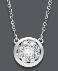 Traditional elegance. Prestige Unity's stunningly-subtle pendant features several round-cut diamonds (1/4 ct. t.w.) in a 14k white gold bezel setting. Approximate length: 18 inches. Approximate drop: 1/4 inch. Traditional elegance. Prestige Unity's stunningly-subtle pendant features several round-cut diamonds (1/4 ct. t.w.) in a 14k white gold bezel setting. Approximate length: 18 inches. Approximate drop: 1/4 inch.