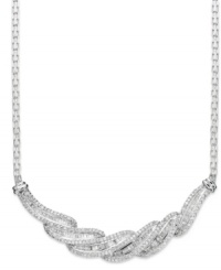 Subtly sparkling and precisely detailed, this elegant necklace is timeless. Crafted in sterling silver with round and baguette-cut diamonds (1 ct. t.w.). Approximate length: 17 inches. Approximate drop size: 2 inches x 1/2 inch. Subtly sparkling and precisely detailed, this elegant necklace is timeless. Crafted in sterling silver with round and baguette-cut diamonds (1 ct. t.w.). Approximate length: 17 inches. Approximate drop size: 2 inches x 1/2 inch.