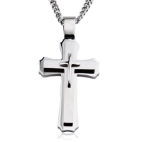Stainless Steel Men's Large Cross Pendant with 24 Inch Curb Chain Stainless Steel Men's Large Cross Pendant with 24 Inch Curb Chain