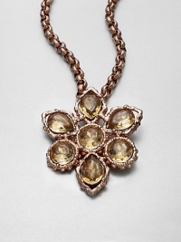 This multipurpose floral pendant on a link chain can also be a stunning pin. Pewter and brassGlassHand-crafted resinLength, about 31 to 35 adjustablePendant/pin size, about 4Lobster clasp closure on necklacePin back on pendantMade in USA This multipurpose floral pendant on a link chain can also be a stunning pin. Pewter and brassGlassHand-crafted resinLength, about 31 to 35 adjustablePendant/pin size, about 4Lobster clasp closure on necklacePin back on pendantMade in USA