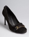 Build out your classic shoe collection with these suede Burberry pumps. The preppy fringe and gold-tone hardware adds extra heritage appeal.