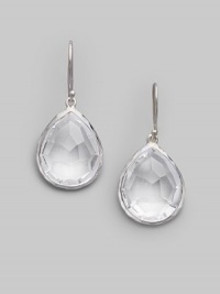 Pretty teardrops of faceted clear quartz hang gracefully within settings of polished sterling silver. Clear quartz Sterling silver Drop, about 1¼ Width, about ¾ Ear wire Imported