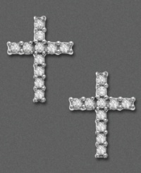 Stylish and symbolic. These sparkling stud earrings feature a cross shape accented by round-cut diamonds. Set in 14k white gold. Approximate diameter: 1/3 inch. Stylish and symbolic. These sparkling stud earrings feature a cross shape accented by round-cut diamonds. Set in 14k white gold. Approximate diameter: 1/3 inch.