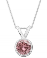 Perfection in pink. A round-cut, bezel-set pink diamond (1 ct. t.w.) shines in a luminous 14k white gold setting. Approximate length: 18 inches. Approximate drop: 1/2 inch. Perfection in pink. A round-cut, bezel-set pink diamond (1 ct. t.w.) shines in a luminous 14k white gold setting. Approximate length: 18 inches. Approximate drop: 1/2 inch.