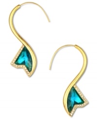 Piercing elegance, by RACHEL Rachel Roy. These chic teal-colored glass earrings curl toward fierce fashion with crystal accents. Crafted in worn gold tone mixed metal. Approximate drop: 2-1/4 inches. Approximate diameter: 7/8 inch. Piercing elegance, by RACHEL Rachel Roy. These chic teal-colored glass earrings curl toward fierce fashion with crystal accents. Crafted in worn gold tone mixed metal. Approximate drop: 2-1/4 inches. Approximate diameter: 7/8 inch.