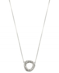 Swirling rings of crystal accents lend a mesmerizing touch to this pendant necklace from Anne Klein. Crafted in silver tone mixed metal. Approximate length: 16 inches + 2-inch extender. Approximate drop: 3/4 inch. Swirling rings of crystal accents lend a mesmerizing touch to this pendant necklace from Anne Klein. Crafted in silver tone mixed metal. Approximate length: 16 inches + 2-inch extender. Approximate drop: 3/4 inch.