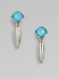 A opalescent, faceted, crystal accented turquoise stone set in sleek sterling silver with a long textured drop detail. Crystal accented turquoise doubletSterling silverDrop, about ½Post backImported A opalescent, faceted, crystal accented turquoise stone set in sleek sterling silver with a long textured drop detail. Crystal accented turquoise doubletSterling silverDrop, about ½Post backImported