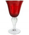 The eye-catching Iris goblet makes a big impact in any setting with a bold ruby hue and tiny bubbles trapped in dishwasher-safe glass. From Artland.
