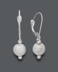 Just a drop will do. These elegant earrings feature a simple design that highlights a lazer cut bead set in 14k white gold. Approximate drop: 1 inch. Just a drop will do. These elegant earrings feature a simple design that highlights a lazer cut bead set in 14k white gold. Approximate drop: 1 inch.