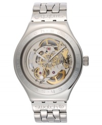 Watch time fly with this classic steel timepiece from the Body and Soul collection, by Swatch. Watch time fly with this classic steel timepiece from the Body and Soul collection, by Swatch.