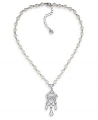 The perfect accessory when endless elegance is required. Carolee's pendant necklace features a silver tone chain with glass pearls and a crystal-accented chandelier. Set in imitation rhodium-plated mixed metal. Approximate length: 16 inches + 2-inch extender. Approximate drop: 1-3/4 inches. The perfect accessory when endless elegance is required. Carolee's pendant necklace features a silver tone chain with glass pearls and a crystal-accented chandelier. Set in imitation rhodium-plated mixed metal. Approximate length: 16 inches + 2-inch extender. Approximate drop: 1-3/4 inches.