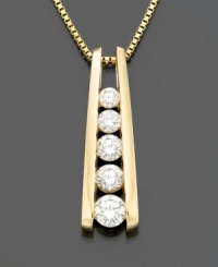 Graduated, round-cut diamonds add gorgeous glitter to this diamond necklace (1 ct. t.w.). Set in 14k gold. Chain measures 18 inches; pendant measures 1 inch. Graduated, round-cut diamonds add gorgeous glitter to this diamond necklace (1 ct. t.w.). Set in 14k gold. Chain measures 18 inches; pendant measures 1 inch.
