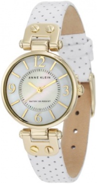 Anne Klein Women's 10/9888MPWT Leather Gold-Tone White Leather Strap Watch