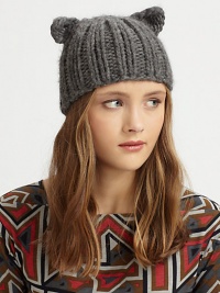 The purr-fect wool topper features knit cat ears.WoolSpot cleanMade in the USA The purr-fect wool topper features knit cat ears.WoolSpot cleanMade in the USA