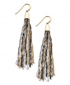 Try Alfani's take on the latest trend: tassels! This shoulder-dusting style combines swirling drops crafted from silver, gold and hematite tone mixed metal. Approximate drop: 3-1/4 inches.