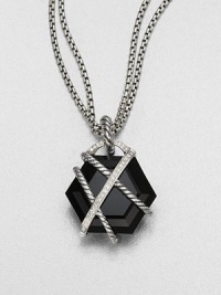 From the Cable Wrap Collection. A beautiful, faceted black onyx stone wrapped in diamonds and sleek sterling silver. Black onyxDiamonds, .15 tcwSize, about .75Fixed baleImported Please note: Chain sold separately. From the Cable Wrap Collection. A beautiful, faceted black onyx stone wrapped in diamonds and sleek sterling silver. Black onyxDiamonds, .15 tcwSize, about .75Fixed baleImported Please note: Chain sold separately.