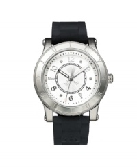 A timepiece fit for a queen. HRH watch by Juicy Couture crafted of black synthetic jelly bracelet and round stainless steel case with logo-etched bezel. White dial with inner textured silver tone dial features applied numerals at two, four, six, eight, ten and twelve o'clock, text numerals at five and nine o'clock, crystal dot markers, minute track, luminous hands and iconic crown logo. Quartz movement. Water resistant to 30 meters. Two-year limited warranty. A timepiece fit for a queen. HRH watch by Juicy Couture crafted of black synthetic jelly bracelet and round stainless steel case with logo-etched bezel. White dial with inner textured silver tone dial features applied numerals at two, four, six, eight, ten and twelve o'clock, text numerals at five and nine o'clock, crystal dot markers, minute track, luminous hands and iconic crown logo. Quartz movement. Water resistant to 30 meters. Two-year limited warranty.