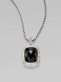 From the Noblesse Collection. A handsome faceted black onyx is edged in pavé diamonds and hangs on a sterling silver cable chain. Black onyx Diamonds, 0.3 tcw Sterling silver Chain length adjusts from about 16 to 17 Pendant width, about ½ Lobster clasp Made in USA From the Noblesse Collection. A handsome faceted black onyx is edged in pavé diamonds and hangs on a sterling silver cable chain. Black onyx Diamonds, 0.3 tcw Sterling silver Chain length adjusts from about 16 to 17 Pendant width, about ½ Lobster clasp Made in USA