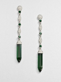 A long and elegant style featuring brilliant, pavé crystals and faceted, colored cubic zirconia. CrystalsCubic zirconiaRhodium-plated brassDrop, about 2.75Post backImported A long and elegant style featuring brilliant, pavé crystals and faceted, colored cubic zirconia. CrystalsCubic zirconiaRhodium-plated brassDrop, about 2.75Post backImported