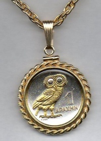 Gorgeous 2-Toned Gold on Silver Greek nickel size Owl, Coin Necklaces Gorgeous 2-Toned Gold on Sil Gorgeous 2-Toned Gold on Silver Greek nickel size Owl, Coin Necklaces Gorgeous 2-Toned Gold on Sil