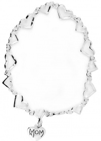 Sterling Silver Mom Engraved Heart Charm On Heart Link Bracelet Sterling Silver Mom Engraved Heart Charm On Heart Link Bracelet