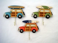Tropical Beachy Woody & Surfboard Wall Hooks Set of 3 Tropical Beachy Woody & Surfboard Wall Hooks Set of 3