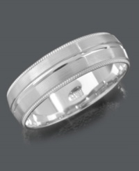 Get back to the basics in a simple ring with subtle flair. Band features stylish, center grooves and bead edging in 14k white gold. Sizes 6-13. Get back to the basics in a simple ring with subtle flair. Band features stylish, center grooves and bead edging in 14k white gold. Sizes 6-13.