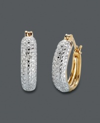 Hoop earrings make a statement all their own. Victoria Townsend's standout style highlights sparkling, round-cut diamond accents set in 18k gold over sterling silver. Approximate diameter: 3/4 inch. Hoop earrings make a statement all their own. Victoria Townsend's standout style highlights sparkling, round-cut diamond accents set in 18k gold over sterling silver. Approximate diameter: 3/4 inch.