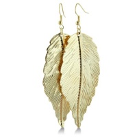 Gold Tone Lightweight Dangle Leaf Earrings. 3 inches long