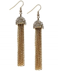 Totally on-trend in tassels. Bar III's glittering drop earrings combine acrylic stones on a domed top. Crafted in gold tone mixed metal. Approximate drop: 3 inches. Totally on-trend in tassels. Bar III's glittering drop earrings combine acrylic stones on a domed top. Crafted in gold tone mixed metal. Approximate drop: 3 inches.