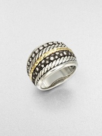 From the Midnight Melange Collection. This beautiful multi-band design features rows of dazzling diamonds in blackened sterling silver, radiant hammered 18k gold and cabled sterling silver. Sterling silverDiamonds, .21 tcwBlackened sterling silver18k goldWidth, about .39Imported