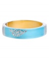 Add a splash of sultry color. Kenneth Cole New York's stylish bangle bracelet features turquoise resin and sparkling crystal accents. Set in silver tone mixed metal. Features a hinge closure. Approximate diameter: 2-1/2 inches.