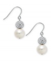 Intricately crafted and topped with tons of sparkle, these sterling silver earrings feature cultured freshwater pearls (9-10 mm) and crystal balls. Approximate drop: 1 inch.