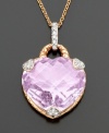Heartfelt romance. Twinkling round-cut diamonds (1/10 ct. t.w.) light up a heart-shaped cushion-cut pink amethyst (14-3/4 ct. t.w.), set in pretty 14k rose gold with matching chain. Length measures 18 inches.