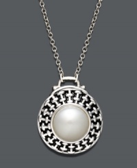 Polished and poised. This elegant, Fresh by Honora pendant features a cultured freshwater pearl (10-10-1/2 mm) cradled in an intricate basket-weave setting. Crafted in sterling silver. Approximate length: 18 inches. Approximate drop: 3/4 inch. Polished and poised. This elegant, Fresh by Honora pendant features a cultured freshwater pearl (10-10-1/2 mm) cradled in an intricate basket-weave setting. Crafted in sterling silver. Approximate length: 18 inches. Approximate drop: 3/4 inch.