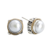 925 Silver & Mabe Pearl Earrings with 18k Gold Accents 925 Silver & Mabe Pearl Earrings with 18k Gold Accents