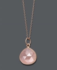 A touch of sweet femininity. Studio Silver's petite pendant features a rose quartz drop (6-1/2 ct. t.w.) strung from an 18k rose gold over sterling silver chain. Approximate length: 18 inches. Approximate drop: 1 inch. A touch of sweet femininity. Studio Silver's petite pendant features a rose quartz drop (6-1/2 ct. t.w.) strung from an 18k rose gold over sterling silver chain. Approximate length: 18 inches. Approximate drop: 1 inch.