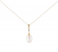10k Yellow Gold Freshwater Cultured Pearl Diamond Pendant Necklace (.005 cttw, I-J Color, I1-I2 Clarity), 18 10k Yellow Gold Freshwater Cultured Pearl Diamond Pendant Necklace (.005 cttw, I-J Color, I1-I2 Clarity), 18