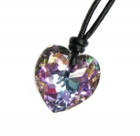 Swarovski Crystal Vitrail Light Ab Heart Pendant 18mm Black Leather 1mm Choker Necklace 14 16 18 20 22 24 Adjustable Swarovski Crystal Vitrail Light Ab Heart Pendant 18mm Black Leather 1mm Choker Necklace 14 16 18 20 22 24 Adjustable
