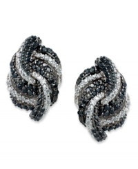 Wrapped in Love™ specializes in styles that win the heart. These stunning stud earrings feature overlapping black diamonds (5/8 ct. t.w.) and white diamonds (1/6 ct. t.w.). Set in sterling silver. Approximate drop length: 5/8 inch. Approximate drop width: 3/8 inch. Wrapped in Love™ specializes in styles that win the heart. These stunning stud earrings feature overlapping black diamonds (5/8 ct. t.w.) and white diamonds (1/6 ct. t.w.). Set in sterling silver. Approximate drop length: 5/8 inch. Approximate drop width: 3/8 inch.