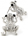 Adorable Silver Plated Sparkling Austrian Crystal 1/2 Frog Stud Earrings