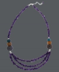 Destination...paradise! Avalonia Road's pretty Brasilian-inspired necklace features amethyst chips (58 ct. t.w.) and multicolored fire agate beads (38 ct. t.w.). Clasp crafted in sterling silver Approximate length: 18-1/2 inches + 3-inch extender. Approximate drop: 1-1/8 inches. Destination...paradise! Avalonia Road's pretty Brasilian-inspired necklace features amethyst chips (58 ct. t.w.) and multicolored fire agate beads (38 ct. t.w.). Clasp crafted in sterling silver Approximate length: 18-1/2 inches + 3-inch extender. Approximate drop: 1-1/8 inches.