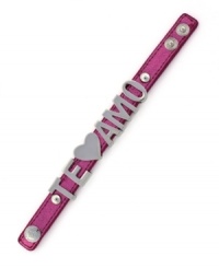 Show your love. BCBGeneration's Te Amo leather bracelet features silver tone mixed metal letters and a snap closure. Approximate length: 8-1/2 inches. Show your love. BCBGeneration's Te Amo leather bracelet features silver tone mixed metal letters and a snap closure. Approximate length: 8-1/2 inches.