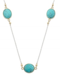 Add a little life to your look. Simulated turquoise adds petite pops of color in Studio Silver's pretty station necklace. Crafted in sterling silver with 18k gold over sterling silver accents. Approximate length: 16 inches + 2-inch extender. Add a little life to your look. Simulated turquoise adds petite pops of color in Studio Silver's pretty station necklace. Crafted in sterling silver with 18k gold over sterling silver accents. Approximate length: 16 inches + 2-inch extender.