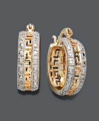 Style that's fit for a goddess. Channel a look that's simply divine in Victoria Townsend's Greek key hoop earrings. Crafted in 18k gold over sterling silver with sparkling diamond accents. Approximate diameter: 1 inch. Style that's fit for a goddess. Channel a look that's simply divine in Victoria Townsend's Greek key hoop earrings. Crafted in 18k gold over sterling silver with sparkling diamond accents. Approximate diameter: 1 inch.