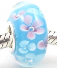 .925 Sterling Silver Stamped European Turquoise Hawaii Ocean with Flowers Murano Glass Bead Charm .925 Sterling Silver Stamped European Turquoise Hawaii Ocean with Flowers Murano Glass Bead Charm