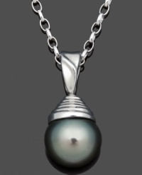 Infuse your look with something a little exotic. This stunning pearl pendant features a single cultured Tahitian pearl drop (9-10 mm) strung from a delicate sterling silver setting and chain. Approximate length: 18 inches. Approximate drop: 8/10 inch. Infuse your look with something a little exotic. This stunning pearl pendant features a single cultured Tahitian pearl drop (9-10 mm) strung from a delicate sterling silver setting and chain. Approximate length: 18 inches. Approximate drop: 8/10 inch.
